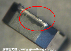 使用錫(Sn)鍍層的電源電感器(Power Inductors)，經(jīng)過(guò)推力測(cè)試后，其焊點(diǎn)還保留在零件的端點(diǎn)上，所以推力比較高。
