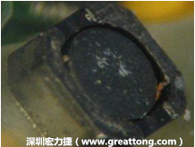 使用銀(Ag)鍍層的電源電感器(Power Inductors)，經(jīng)過(guò)推力測(cè)試后，零件端點(diǎn)上已經(jīng)看不到任何鍍層的痕跡了，所以其耐推力就比較小。