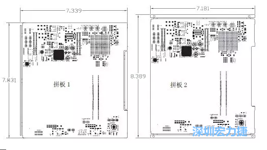 如圖11所示在兩種拼板中PCB單元的邊條位置不同，拼板1中邊條在長邊方向，而拼板2中邊條在短邊方向-深圳宏力捷