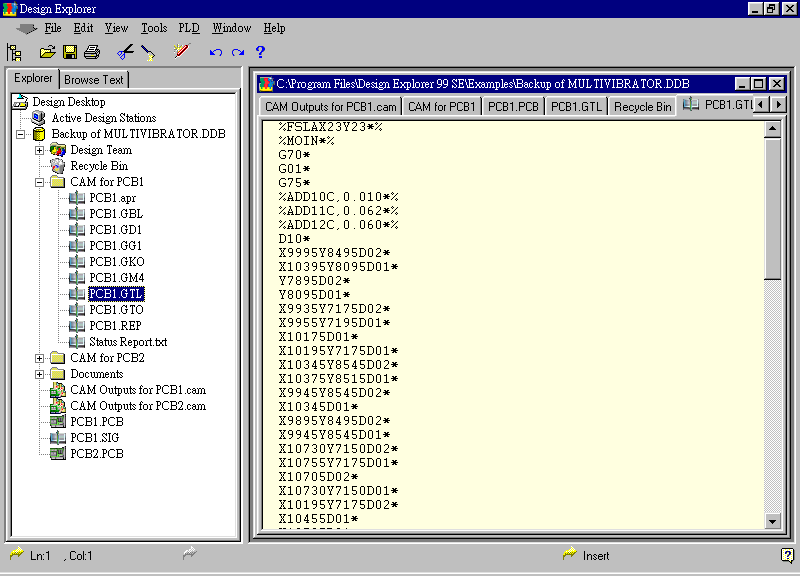 要檢查各Gerber輸出文件，則在瀏覽器中打開CAM Output for PCB1，即可看到一系列Gerber輸出文件。