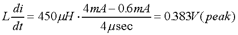 舉例來(lái)說(shuō)，一個(gè)閘在"ON"而載有4mA的電流時(shí)，突然開關(guān)切到"OFF"且現(xiàn)在載有0.6mA的電流，假設(shè)開關(guān)時(shí)間為4msec，載有450mH的電感信號(hào)的導(dǎo)體，此時(shí)所產(chǎn)生的電壓突波為