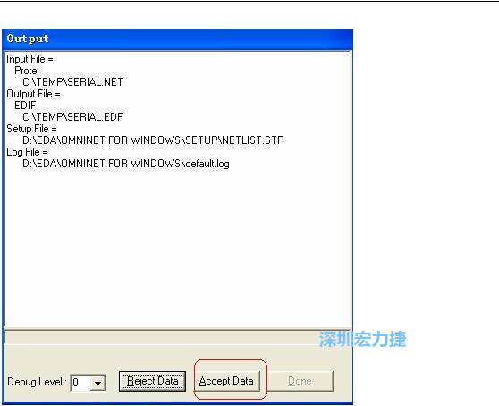 系統(tǒng)彈出一個輸出窗口，點擊 Accept Data。完成后點擊“確定”，再點擊“Done”關閉輸出窗口。退出 Omninet for Windows。