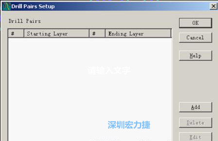 如果是盲孔或埋孔板，則還須點擊菜單Setup→Drill Partis調(diào)出鉆孔對設(shè)置窗口，看有無按孔的屬性設(shè)置好鉆孔層，如無則須作相應的添加或調(diào)整。