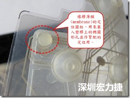 橡膠薄膜(membrane)的定位圓柱，可以用來塞入塑膠上的橢圓形孔洞，最為緊配的定位之用。