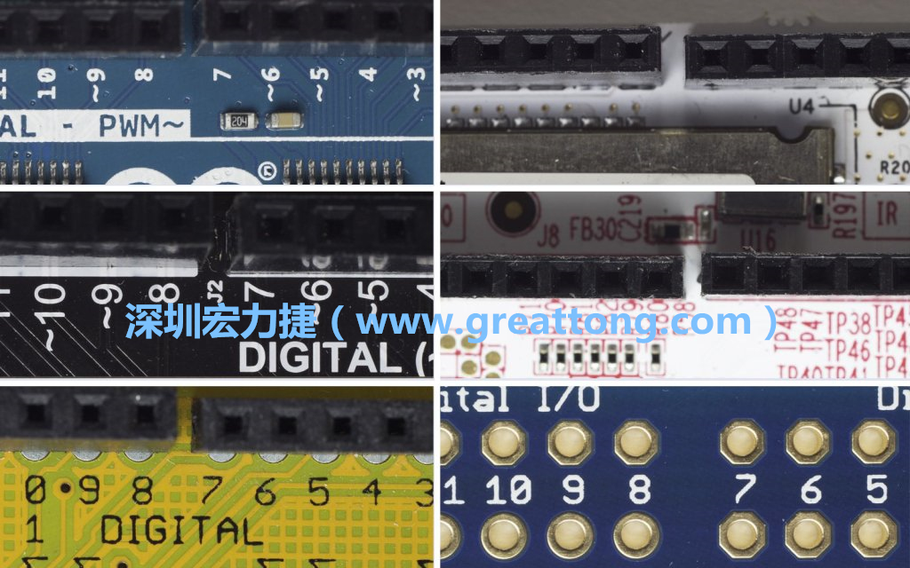 各種不同尺寸的Arduino上第7、8腳位的間距。