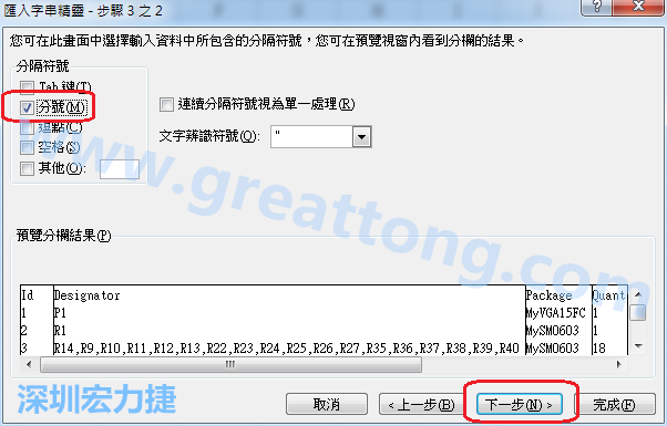 新增一個(gè)新的Excel文檔，[資料]匯入[從文字檔]，然后選擇剛產(chǎn)生的BOM (.csv)檔案，并以"分號(hào)"作為分隔符號(hào)。
