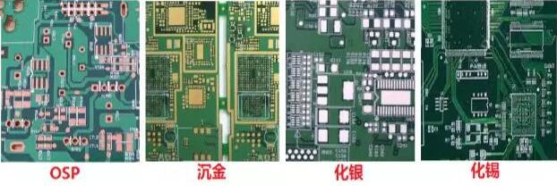 表面工藝分：熱風整平，沉金， 化銀， 化錫， OSP 等幾種表面工藝